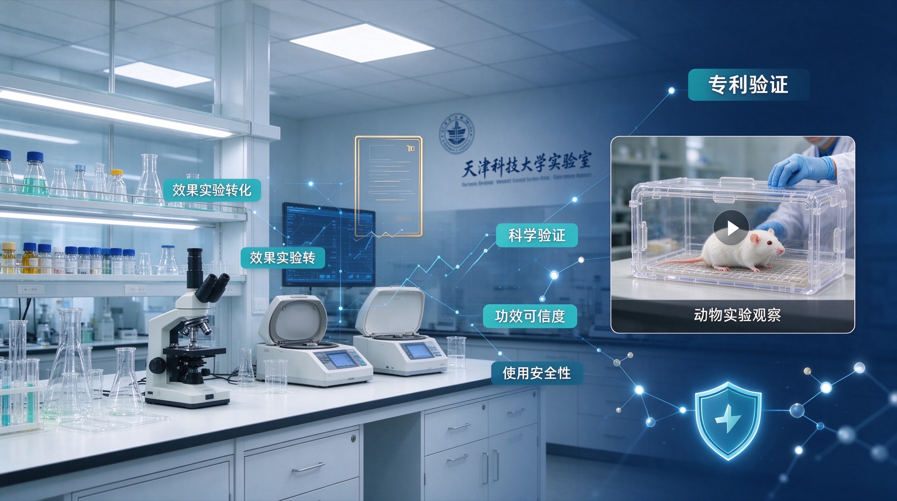 天津科技大学实验室与动物实验画面